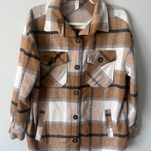 Womens Plaid Jacket, Zenana, Small, Tans & Browns